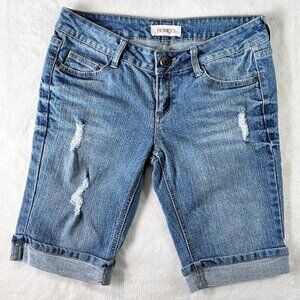 Women's Bongo Bermuda Denim Shorts | Medium Blue Wash | Distressed | Size 7